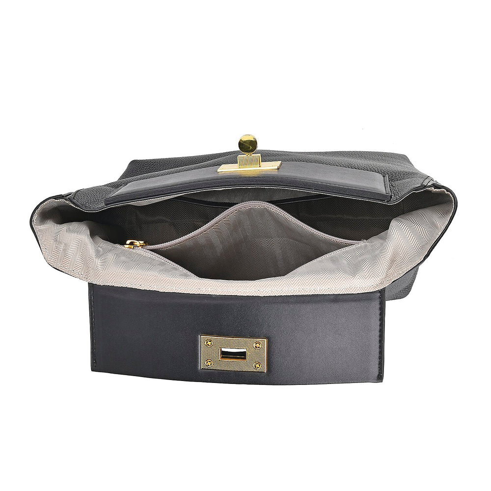 Genuine Leather Crossbody Bag with Handle Drop - Black