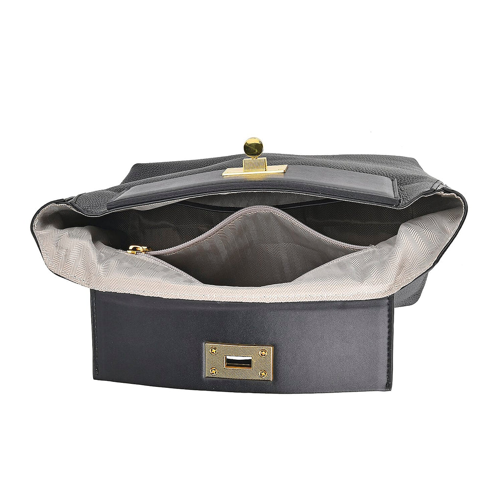 Genuine Leather Crossbody Bag with Handle Drop - Black
