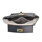 Genuine Leather Crossbody Bag with Handle Drop - Black