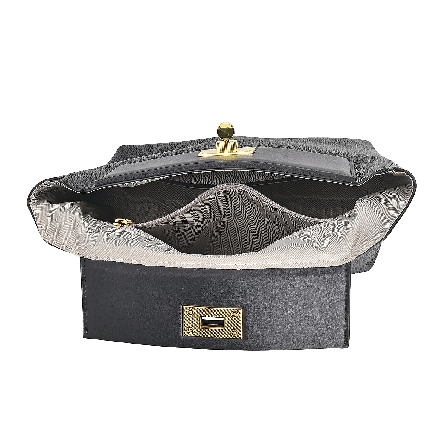 Genuine Leather Crossbody Bag with Handle Drop - Black