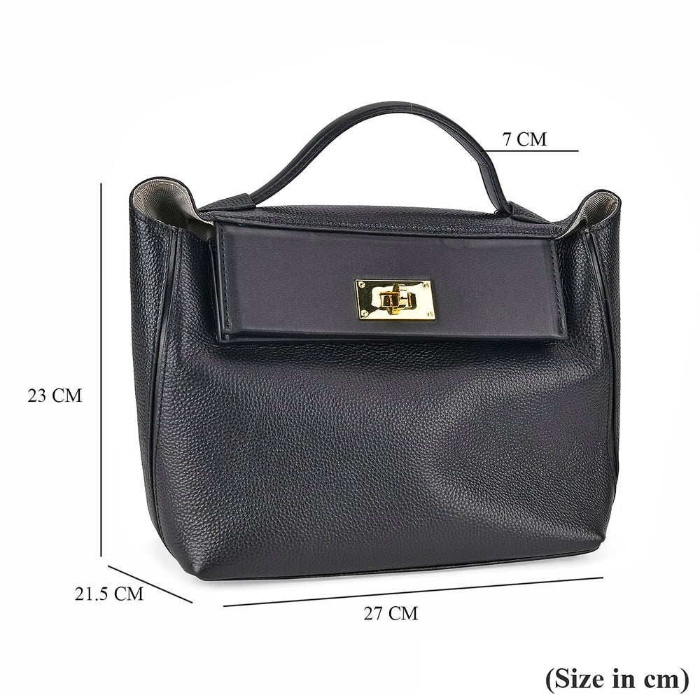 Genuine Leather Crossbody Bag with Handle Drop - Black