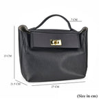 Genuine Leather Crossbody Bag with Handle Drop - Black