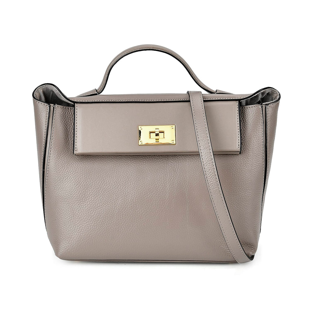 Genuine Leather Patterned Crossbody Bag - Grey
