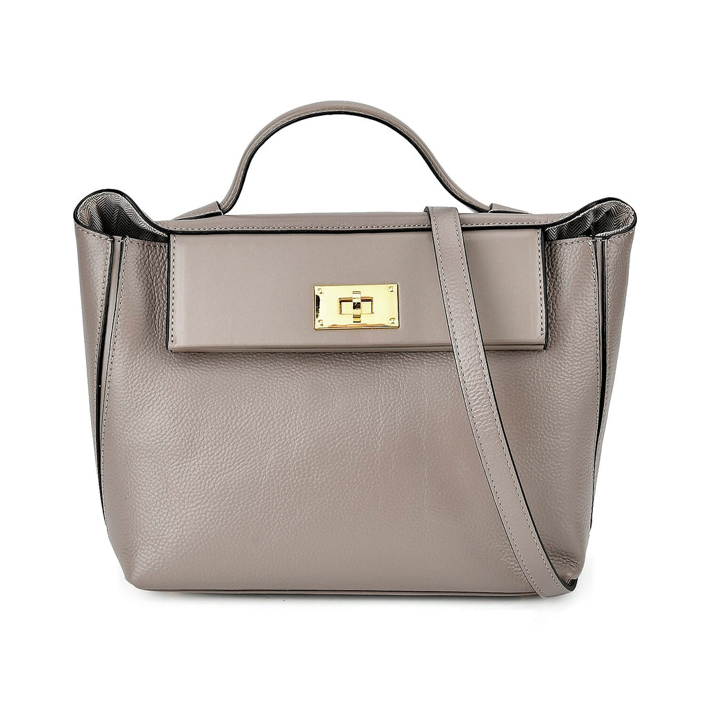 Genuine Leather Patterned Crossbody Bag - Grey