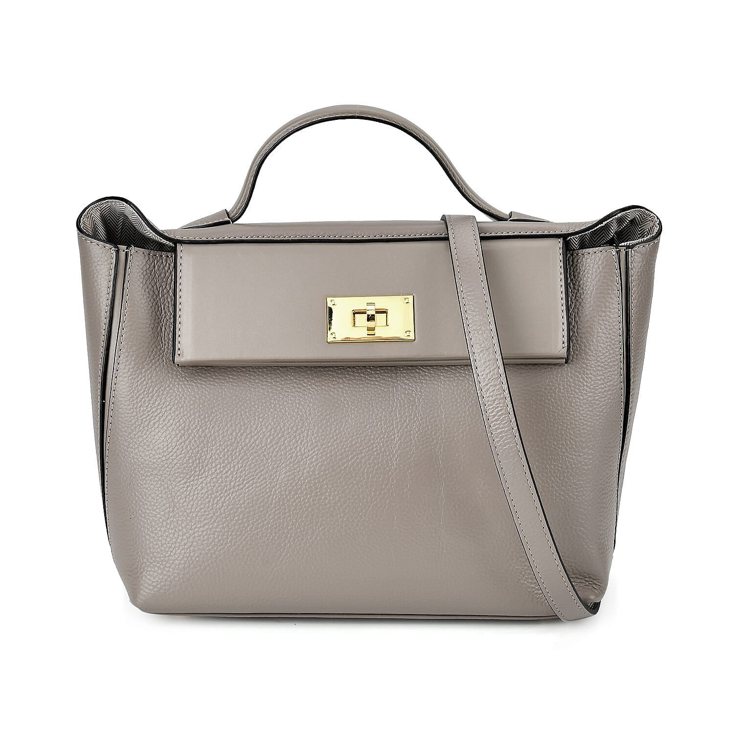 Genuine Leather Patterned Crossbody Bag - Grey