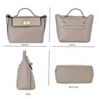 Genuine Leather Patterned Crossbody Bag - Grey
