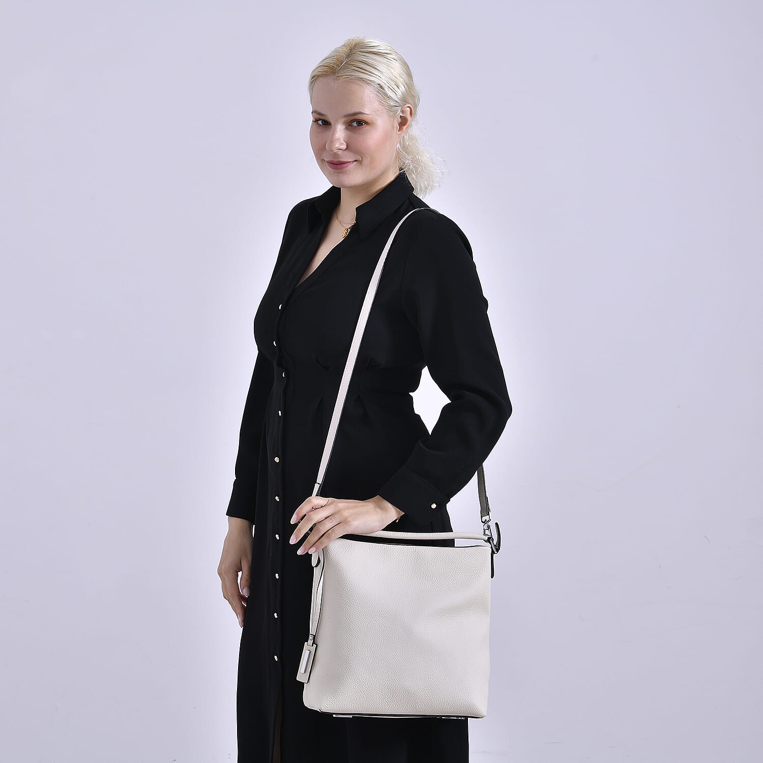 Closeout Deal- 100% Genuine Leather Hobo Bag - Cream