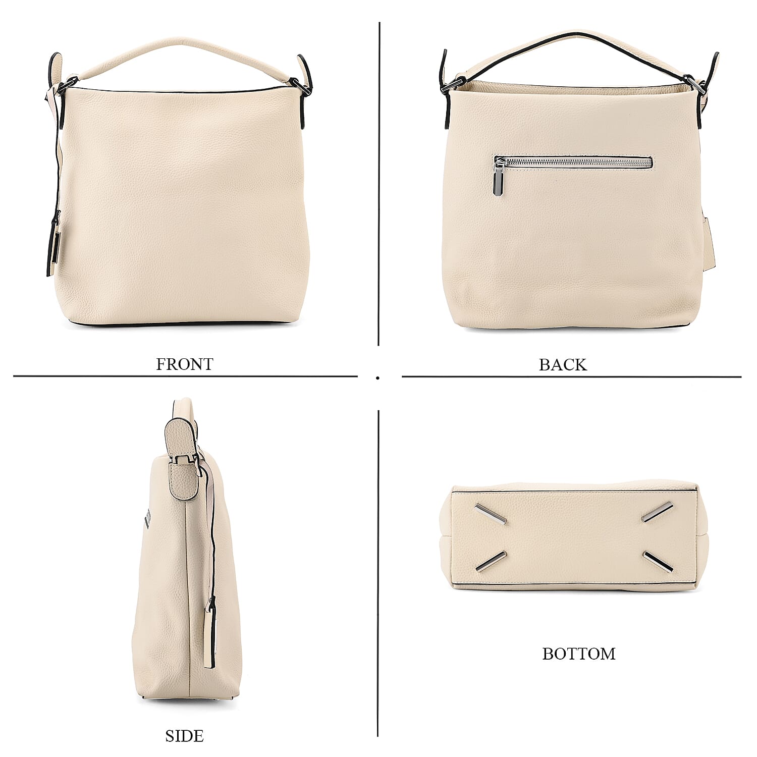Closeout Deal- 100% Genuine Leather Hobo Bag - Cream