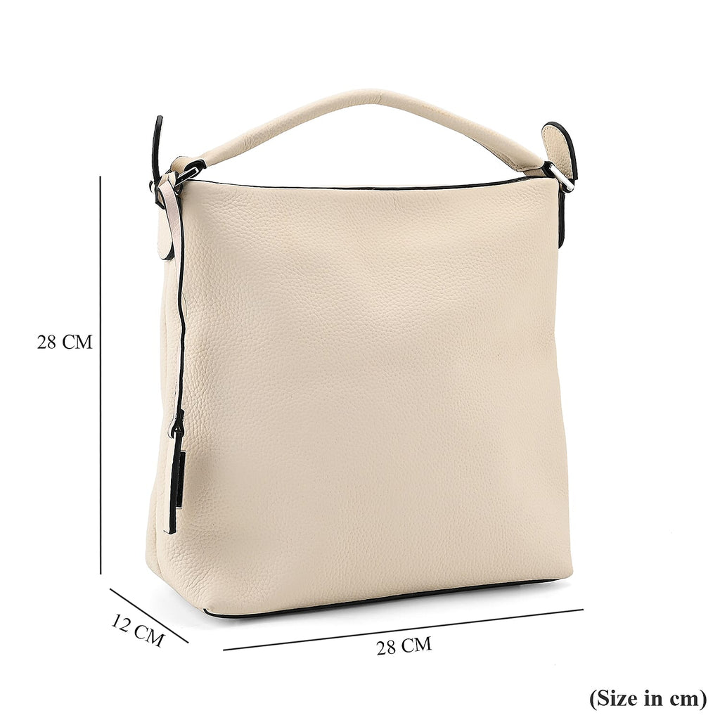 Closeout Deal- 100% Genuine Leather Hobo Bag - Cream