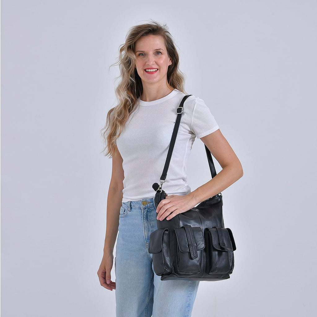 The Sumptuous Collection - Genuine Leather Crossbody Bag  - Black