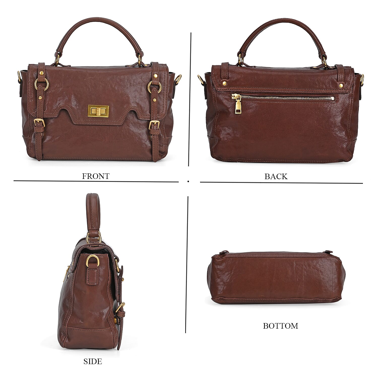 Vintage Boutique Collection - Genuine Leather Crossbody Bag - Chocolate