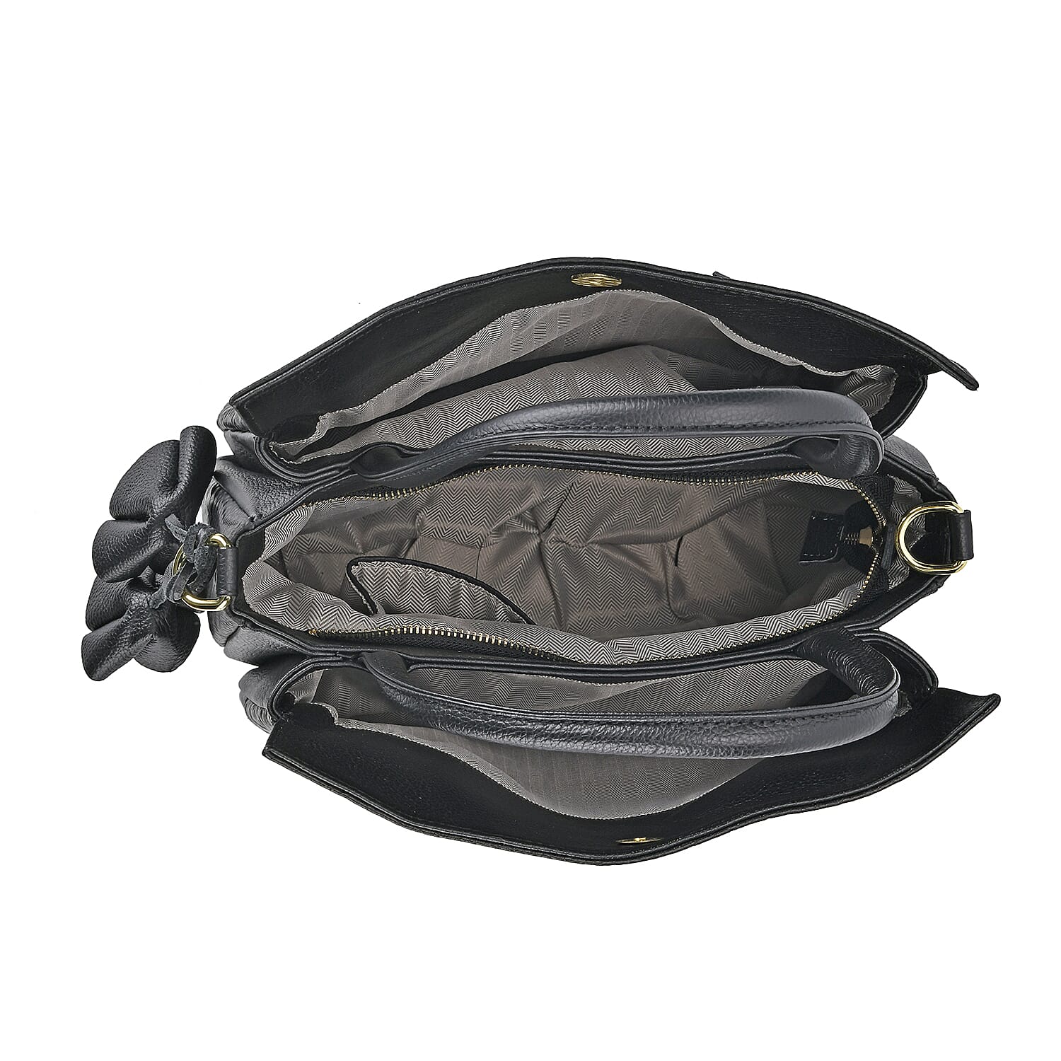 One Time Closeout Deal - 100% Genuine Leather Weave Patterned Crossbody Bag - Black