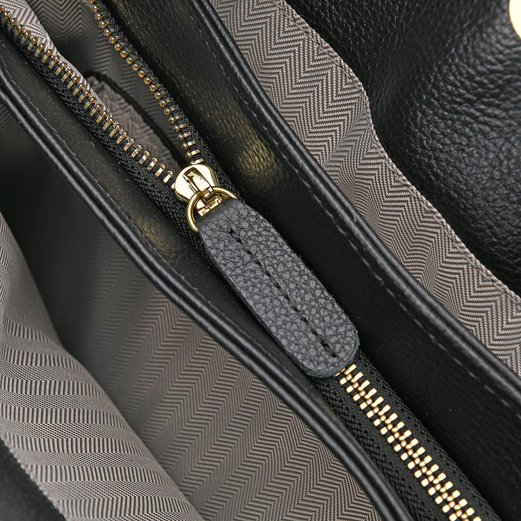 One Time Closeout Deal - 100% Genuine Leather Weave Patterned Crossbody Bag - Black