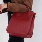 Closeout Deal - 100% Genuine Leather Weave Pattern Crossbody Bag - Burgundy