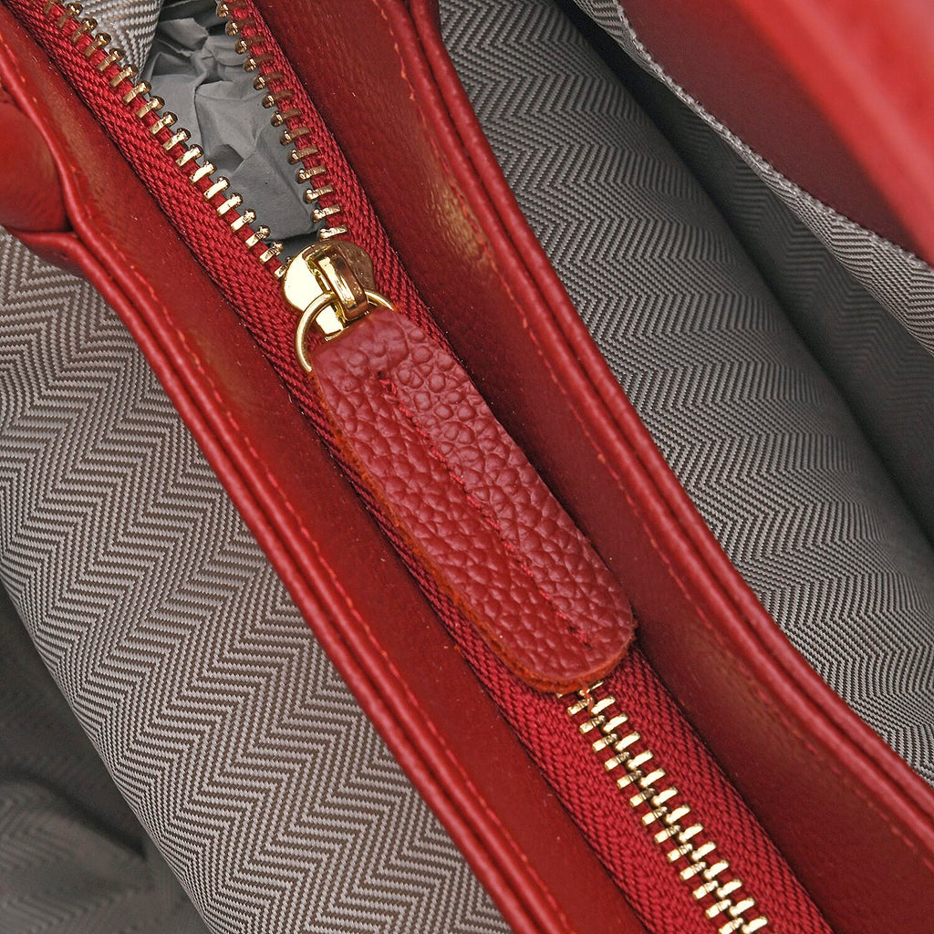 Closeout Deal - 100% Genuine Leather Weave Pattern Crossbody Bag - Burgundy