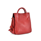 Closeout Deal - 100% Genuine Leather Weave Pattern Crossbody Bag - Burgundy