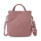 Closeout Deal - 100% Genuine Leather Weave Pattern Crossbody Bag - Pink