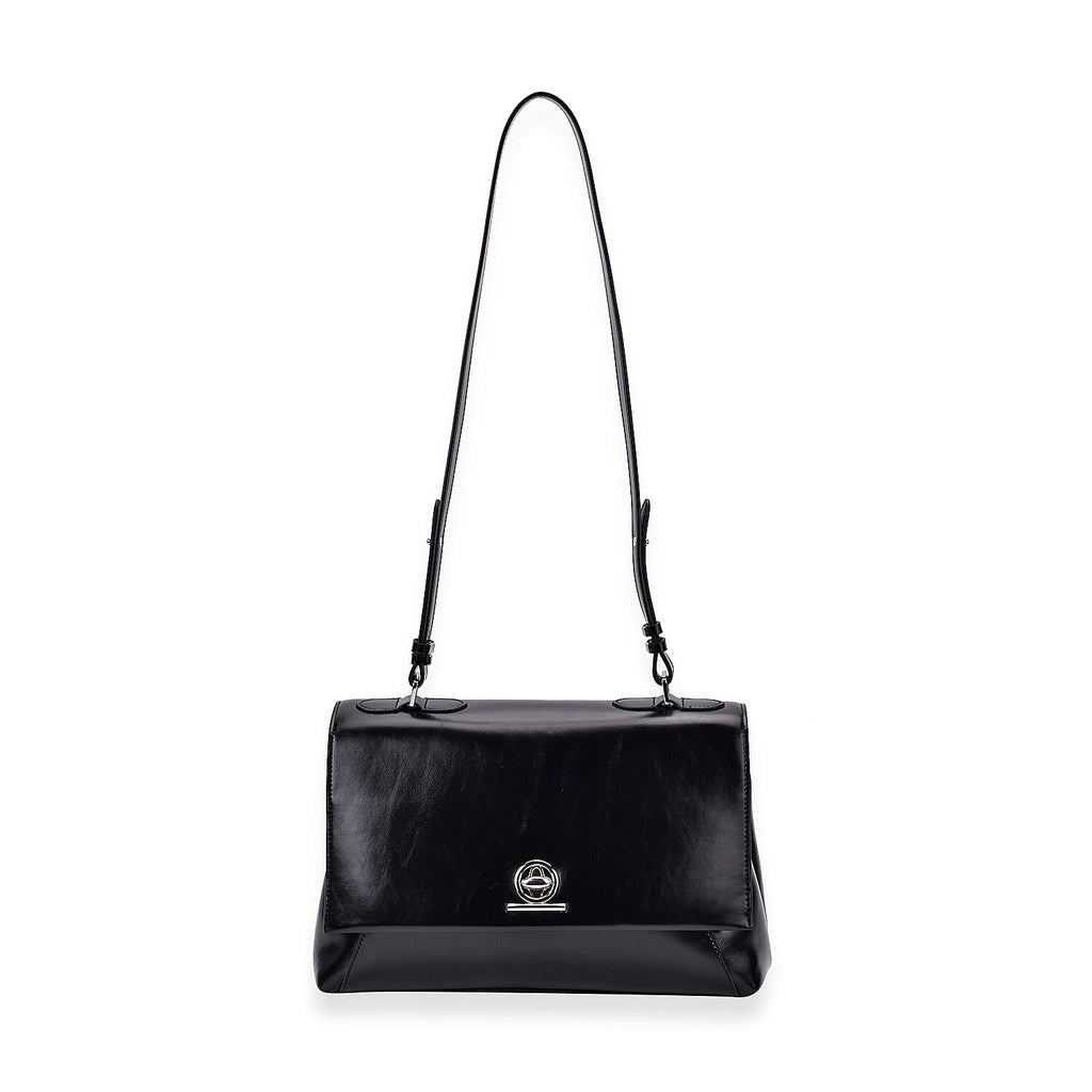 Leather Patterned Crossbody Bag (Size 33x23x12 cm) - Black & Black