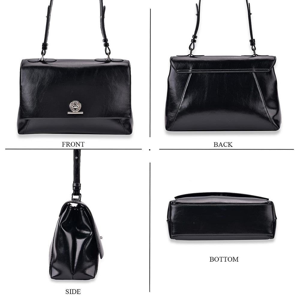 Leather Patterned Crossbody Bag (Size 33x23x12 cm) - Black & Black