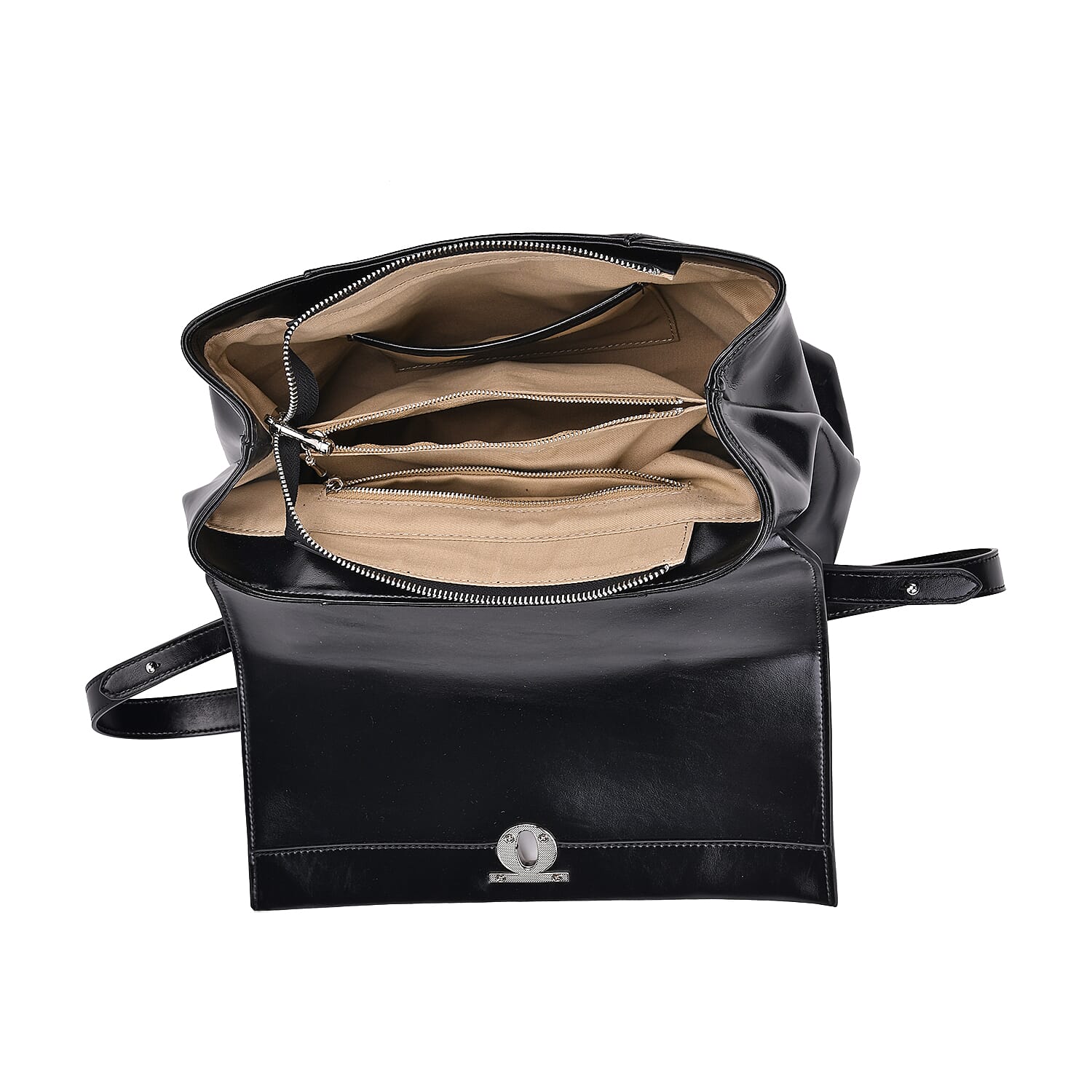 Leather Patterned Crossbody Bag (Size 33x23x12 cm) - Black & Black