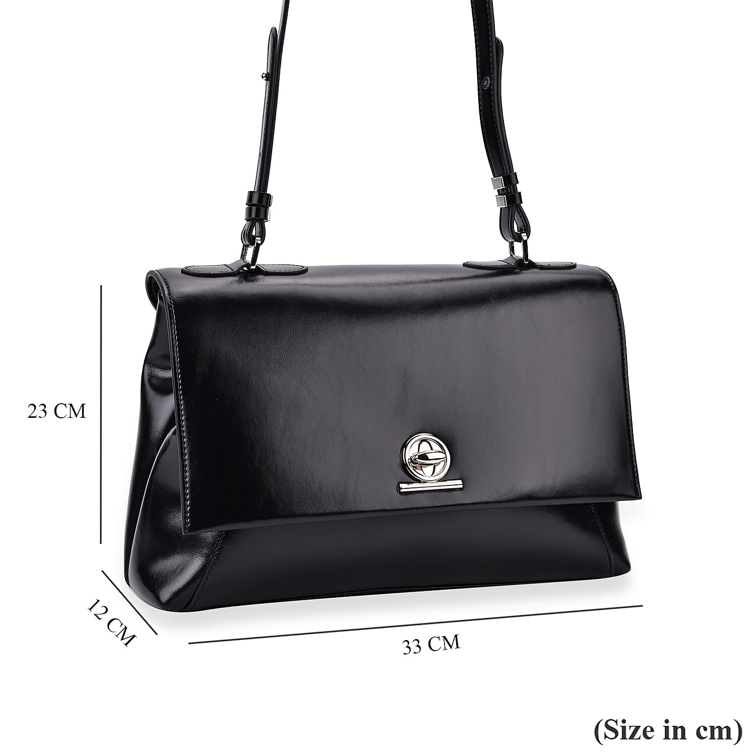 Leather Patterned Crossbody Bag (Size 33x23x12 cm) - Black & Black
