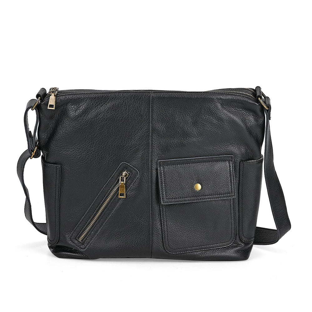 Genuine Leather Sumptuous Crossbody Bag - Black