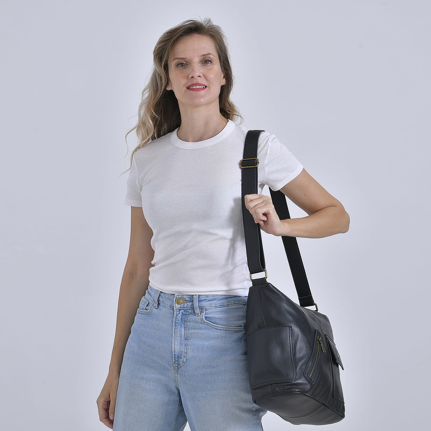 Genuine Leather Sumptuous Crossbody Bag - Black