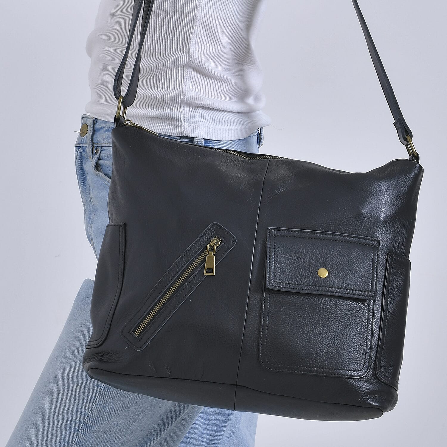 Genuine Leather Sumptuous Crossbody Bag - Black