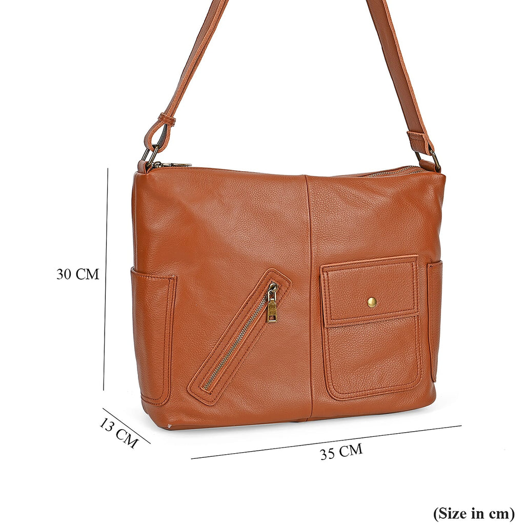 Genuine Leather Sumptuous Crossbody Bag - Tan