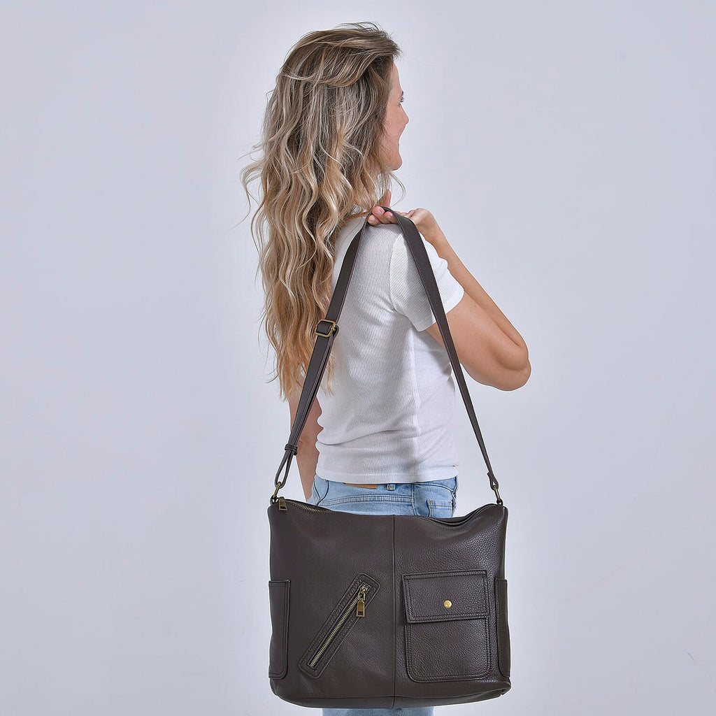 Genuine Leather Sumptuous Crossbody Bag - Coffee