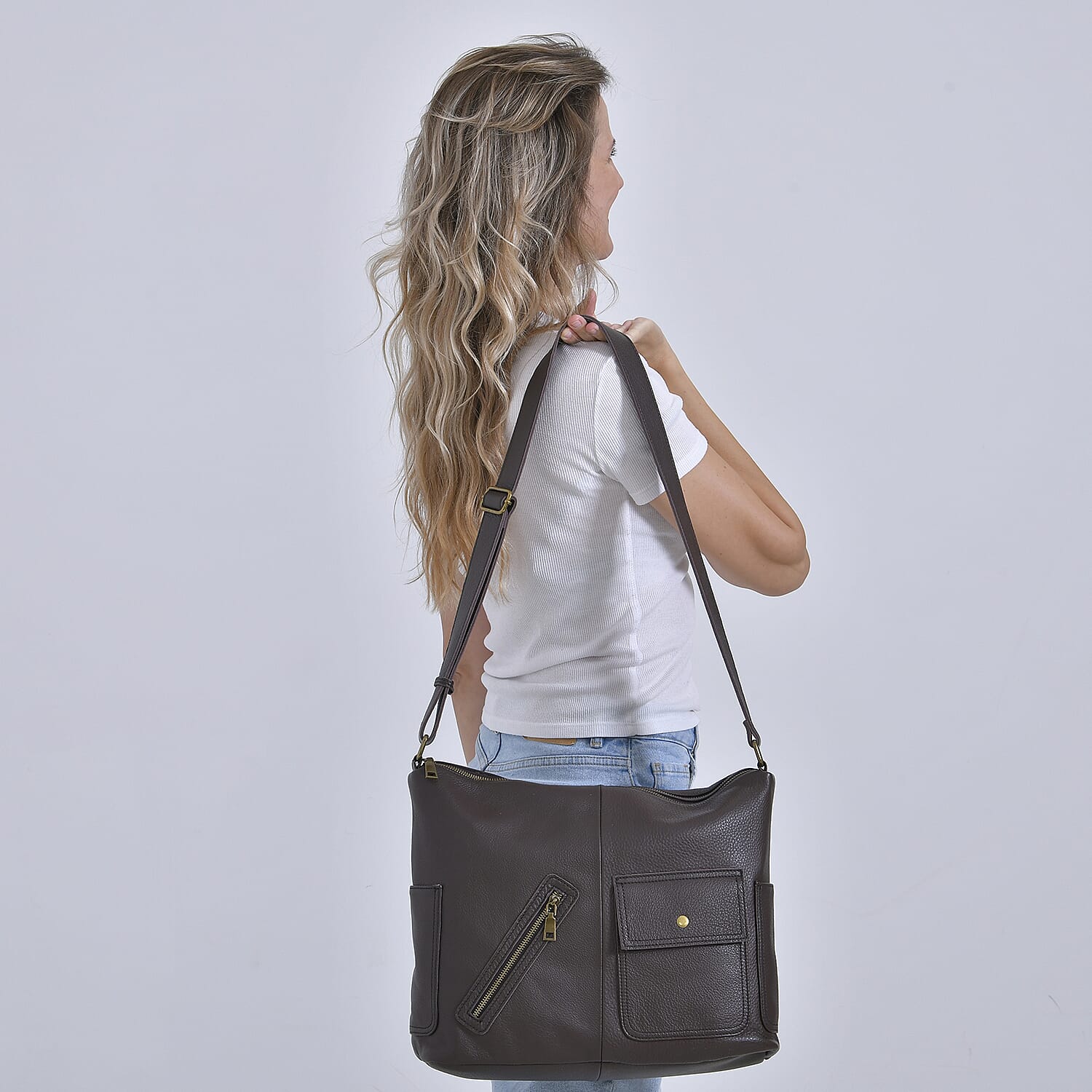 Genuine Leather Sumptuous Crossbody Bag - Coffee