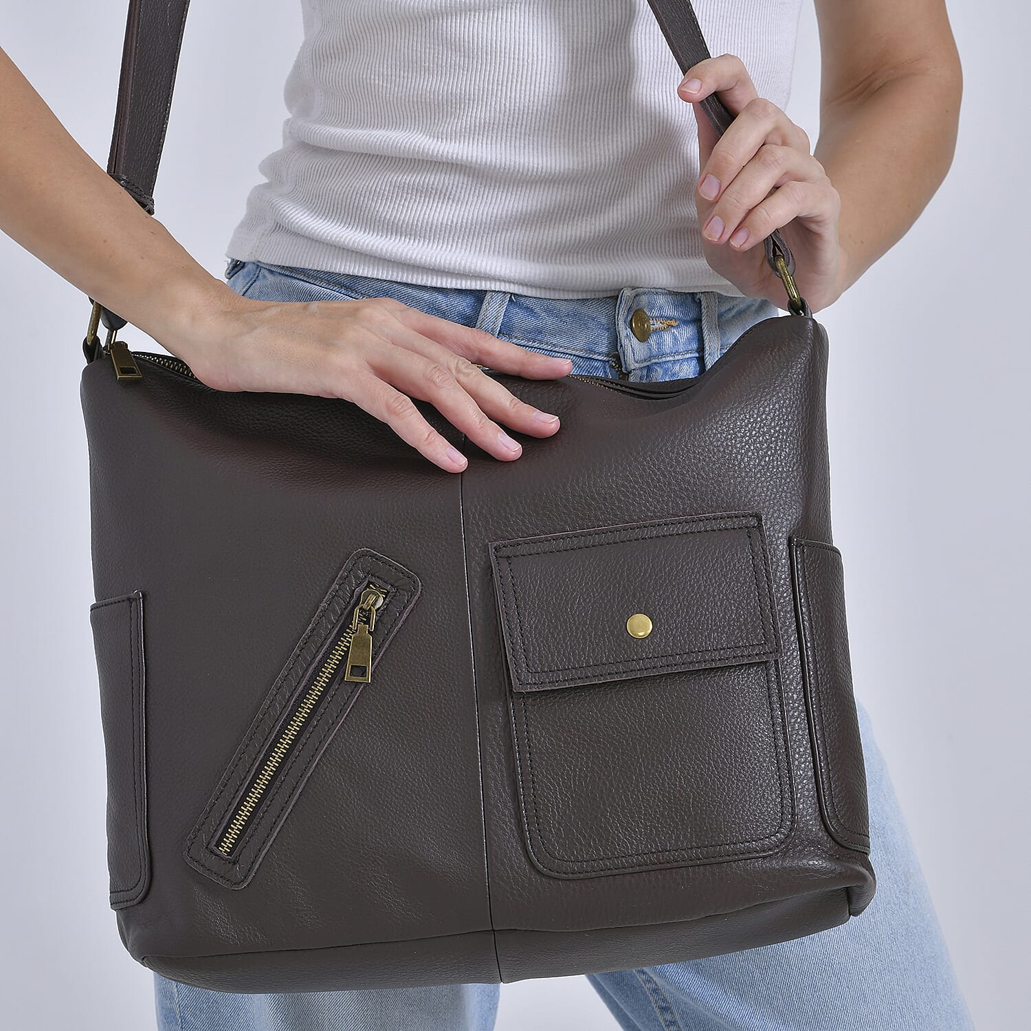 Genuine Leather Sumptuous Crossbody Bag - Coffee