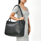 Leather Patterned Shoulder Bag (Size 36x17x30 cm) - Black & Black