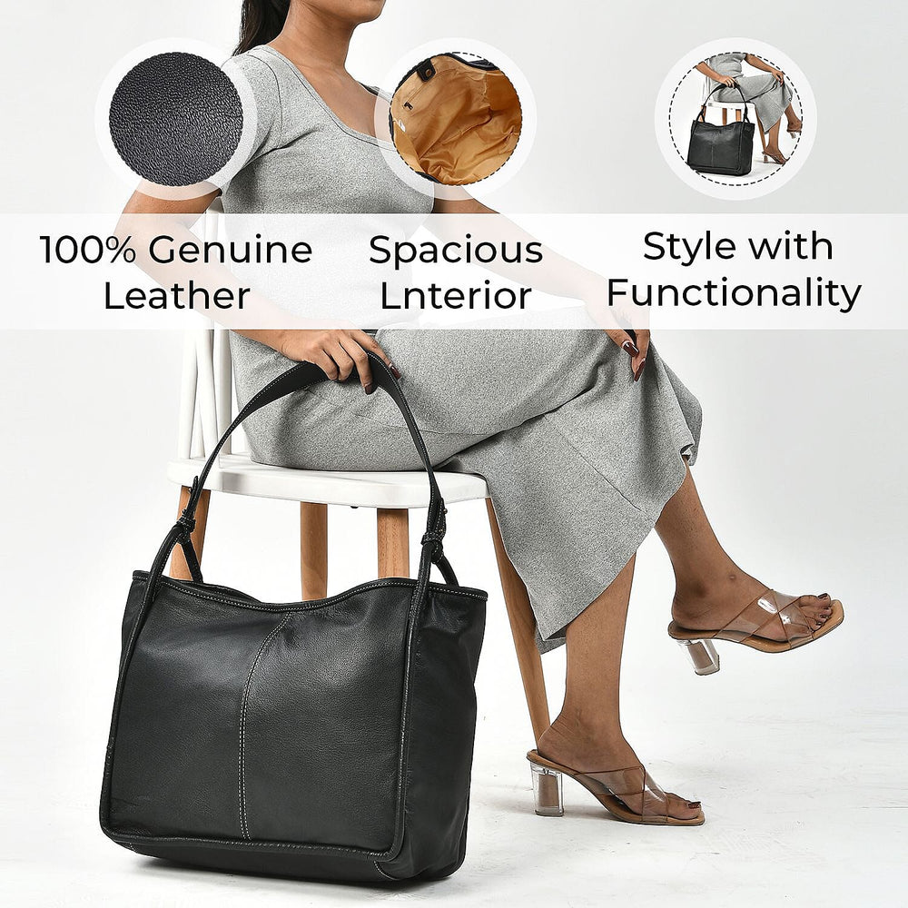 Leather Patterned Shoulder Bag (Size 36x17x30 cm) - Black & Black