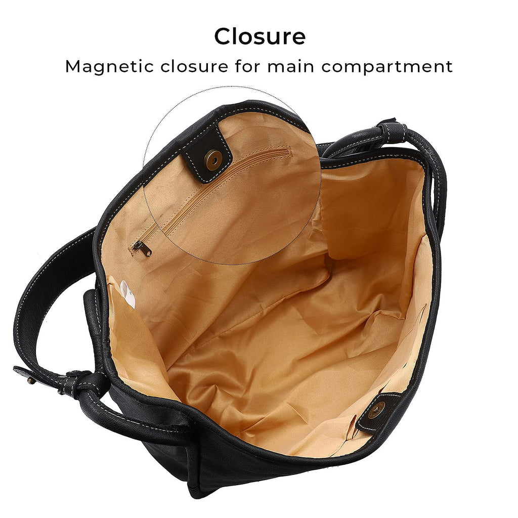 Leather Patterned Shoulder Bag (Size 36x17x30 cm) - Black & Black