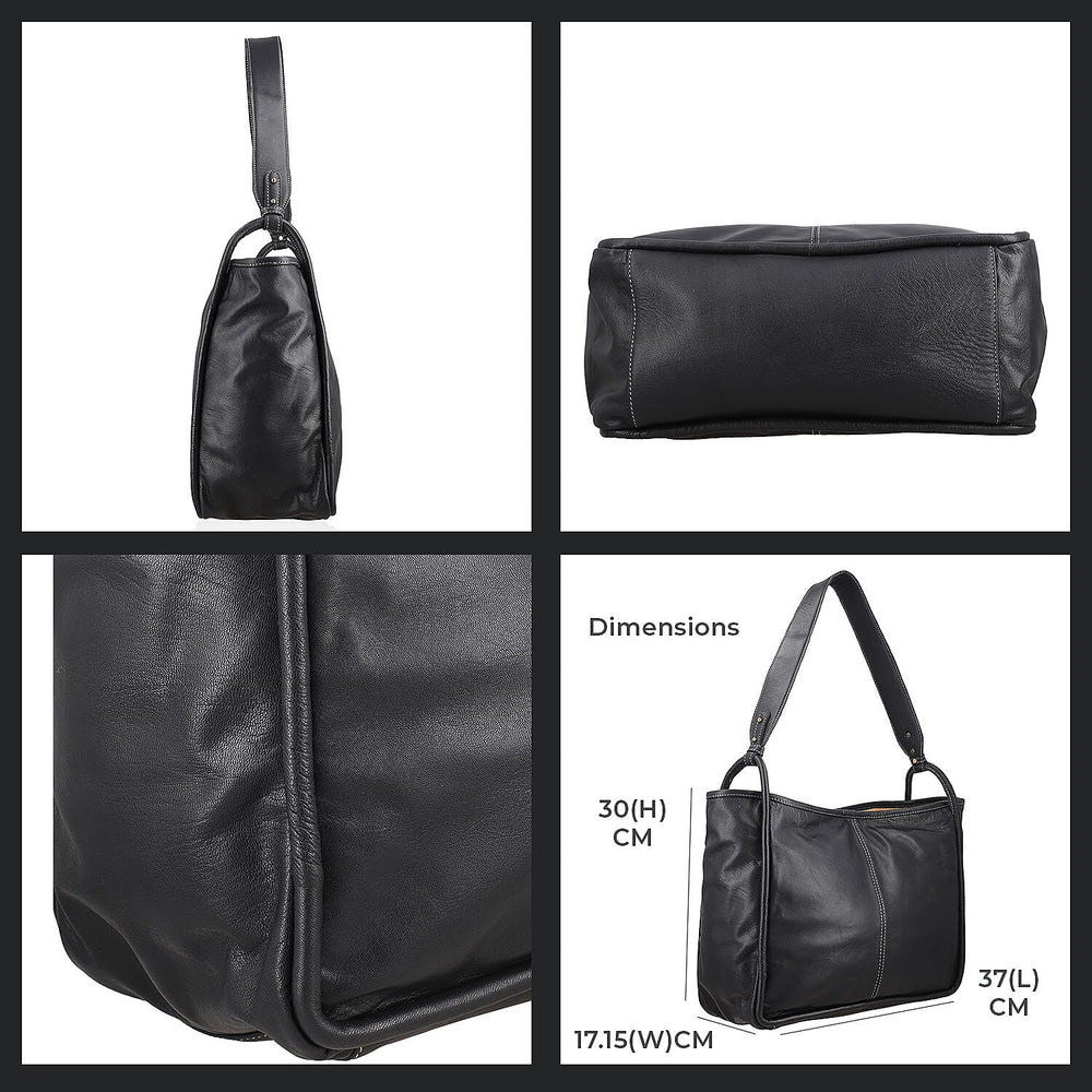 Leather Patterned Shoulder Bag (Size 36x17x30 cm) - Black & Black