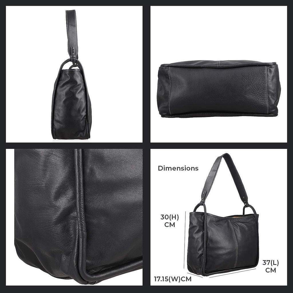 Leather Patterned Shoulder Bag (Size 36x17x30 cm) - Black & Black