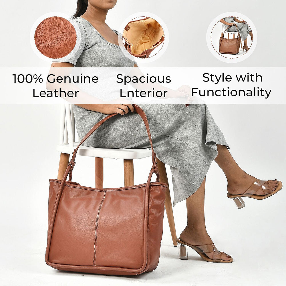 Leather Patterned Shoulder Bag (Size 36x17x30 cm) - Rust & Black