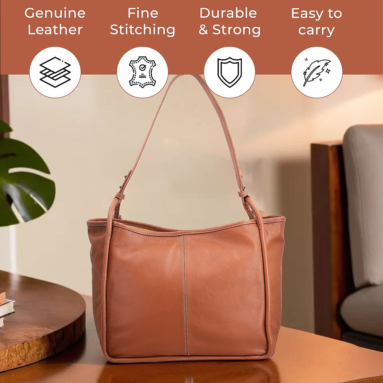 Leather Patterned Shoulder Bag (Size 36x17x30 cm) - Rust & Black