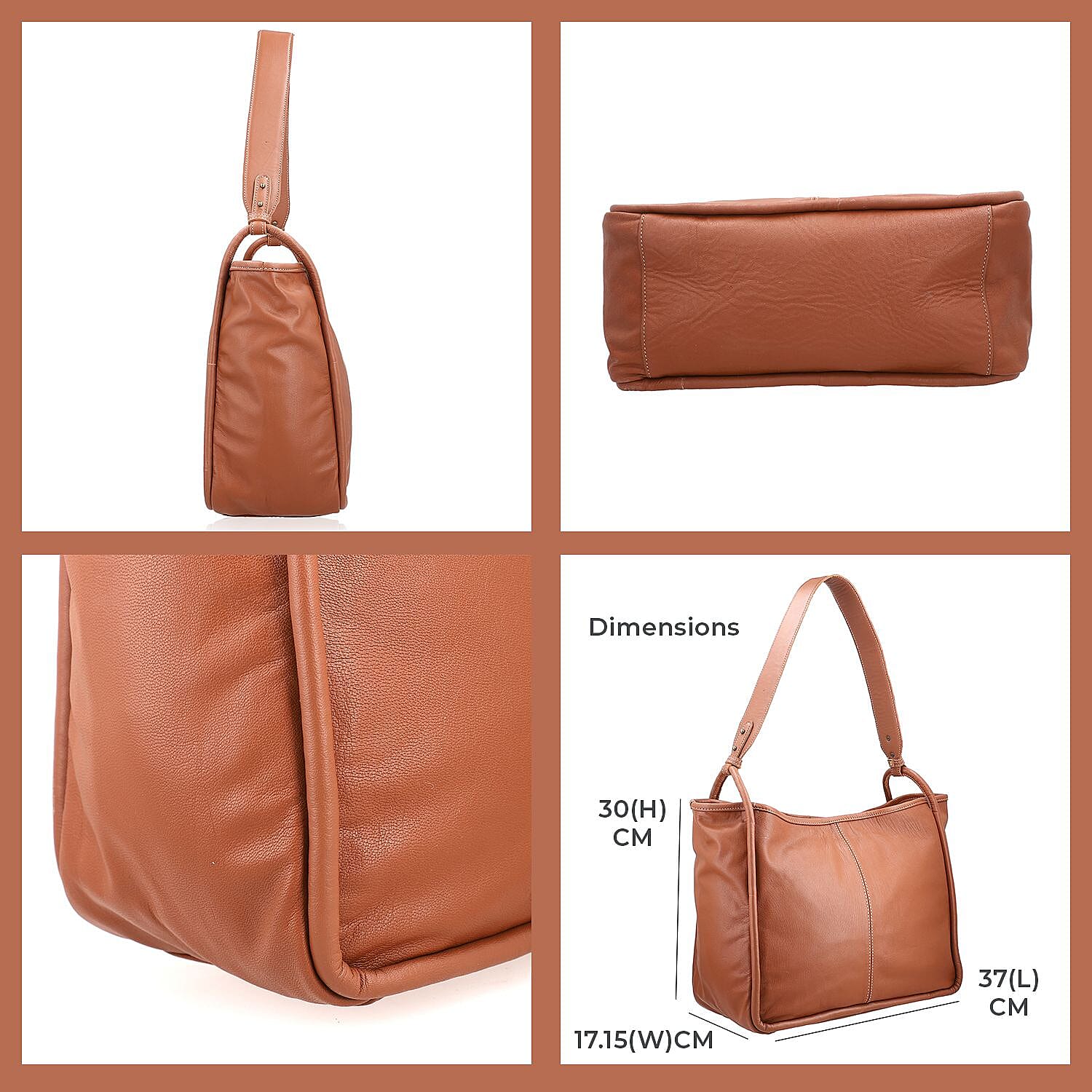 Leather Patterned Shoulder Bag (Size 36x17x30 cm) - Rust & Black