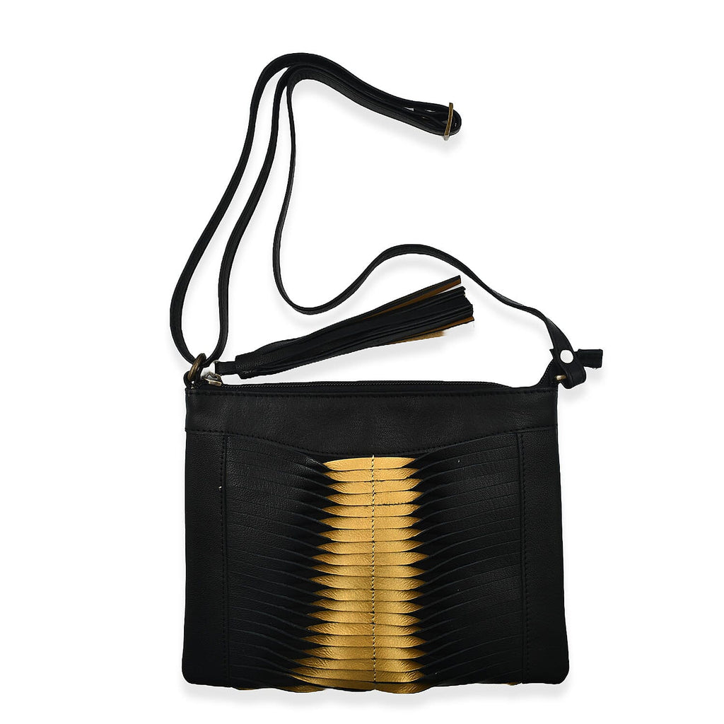 Set of 2 - Designer inspired 100% Genuine Leather Slouch Bag - Black