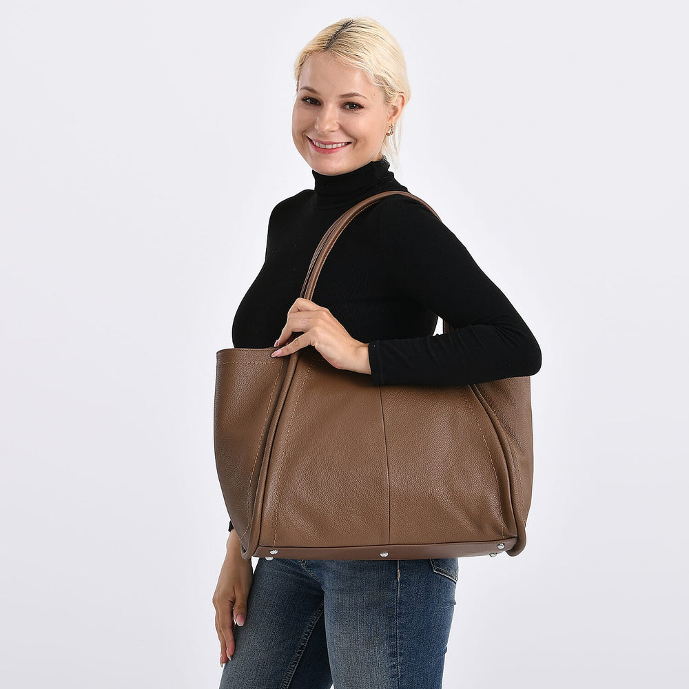 Genuine Leather Tote Bag- Brown