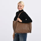 Genuine Leather Tote Bag- Brown