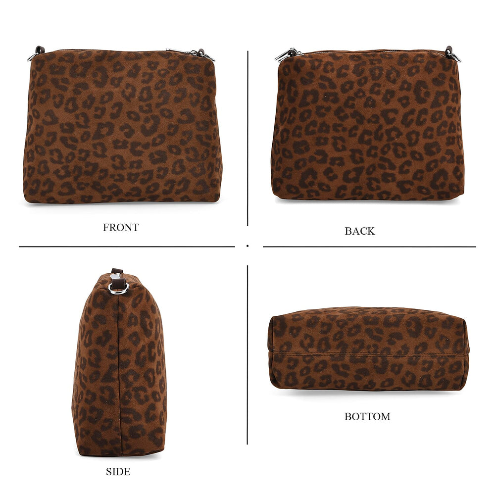 THE MOST SUMPTUOUS BAG LAUNCH - Set of 2 Exquisite Genuine Leather Tote Bag with Leopard Hand Bag - Espresso