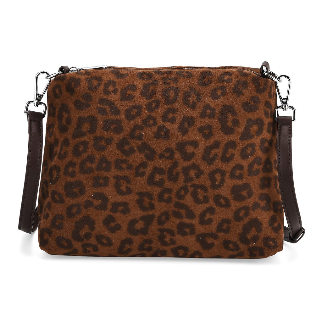 THE MOST SUMPTUOUS BAG LAUNCH - Set of 2 Exquisite Genuine Leather Tote Bag with Leopard Hand Bag - Espresso