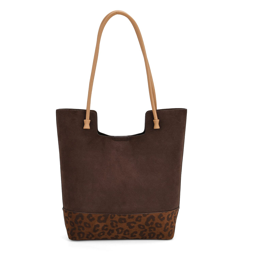 THE MOST SUMPTUOUS BAG LAUNCH - Set of 2 Exquisite Genuine Leather Tote Bag with Leopard Hand Bag - Espresso