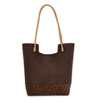 THE MOST SUMPTUOUS BAG LAUNCH - Set of 2 Exquisite Genuine Leather Tote Bag with Leopard Hand Bag - Espresso