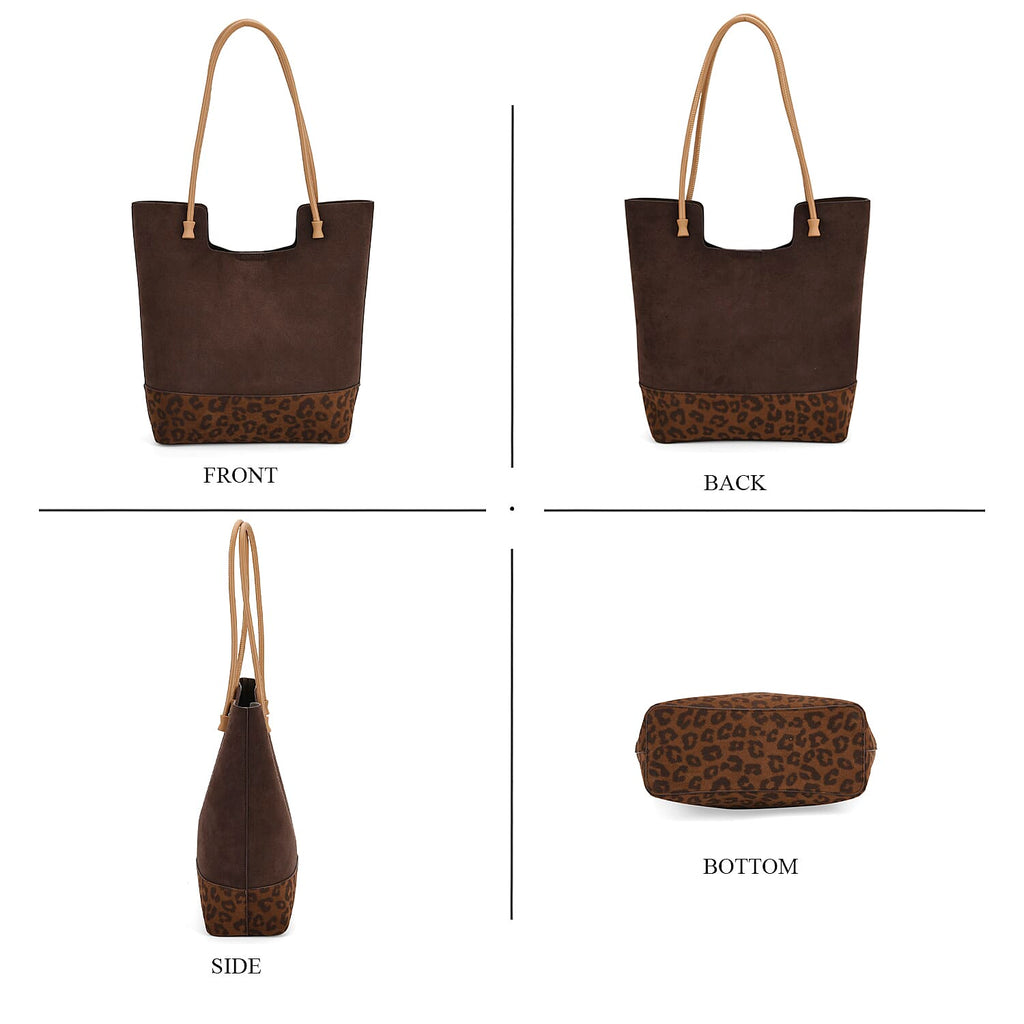 THE MOST SUMPTUOUS BAG LAUNCH - Set of 2 Exquisite Genuine Leather Tote Bag with Leopard Hand Bag - Espresso