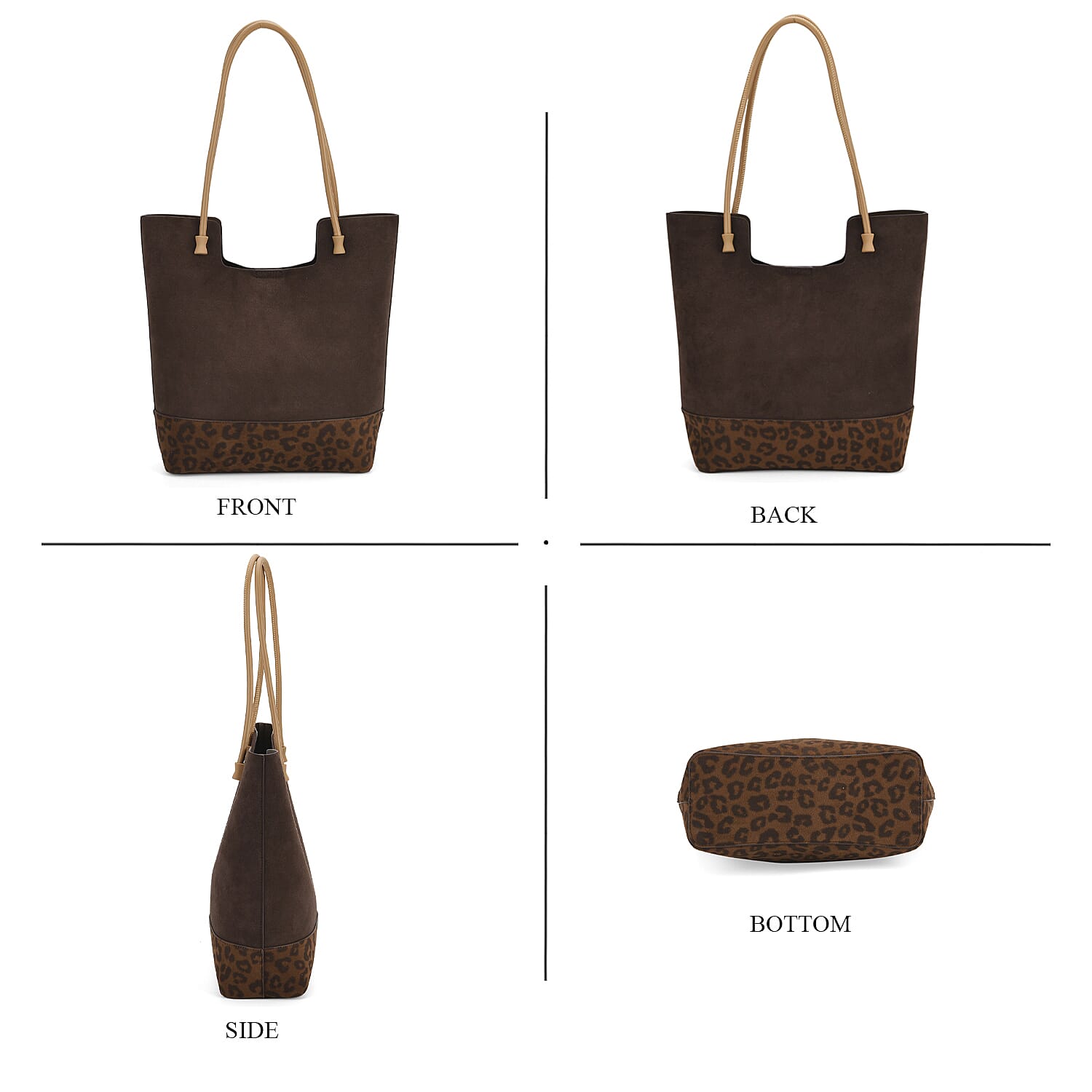 THE MOST SUMPTUOUS BAG LAUNCH - Set of 2 Exquisite Genuine Leather Tote Bag with Leopard Hand Bag - Espresso
