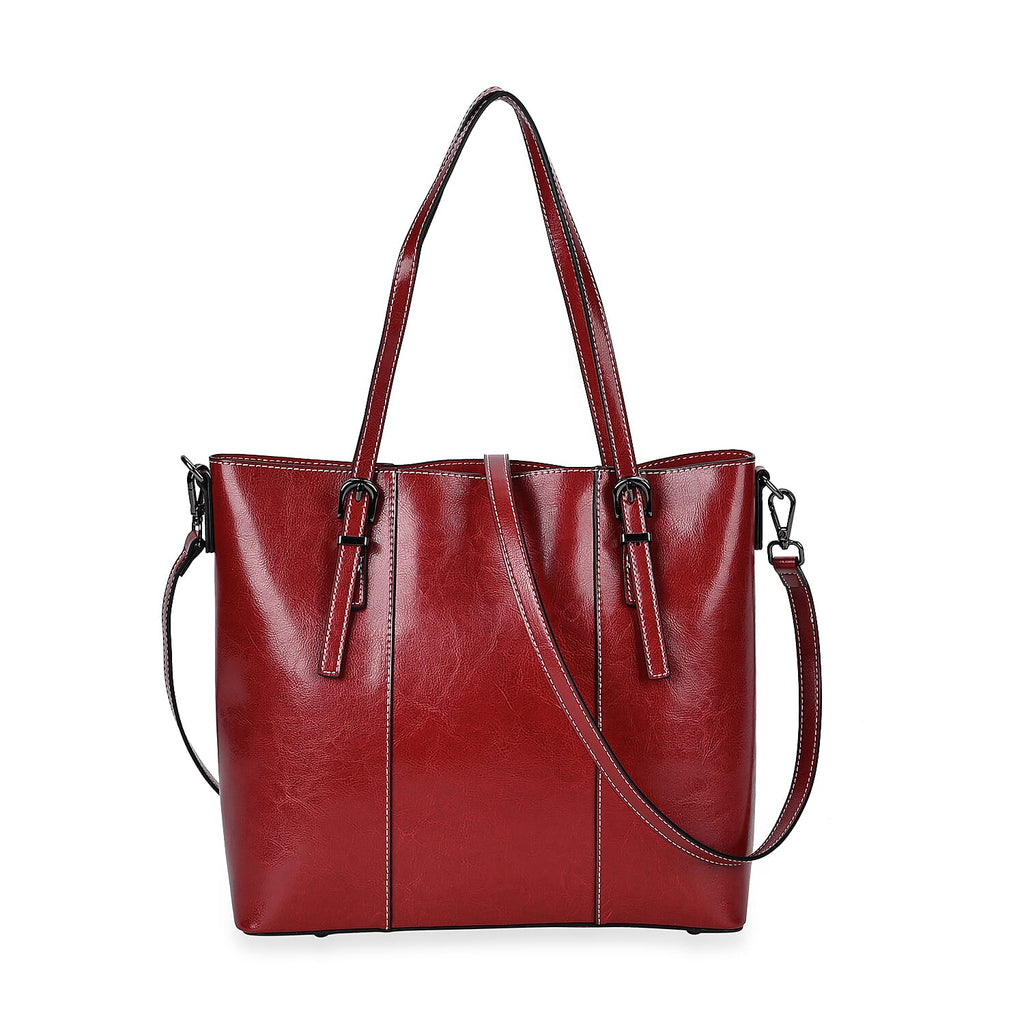 Designer Closeout Deal- Genuine Leather Handbag With Adjustable Leather Long Strap (Size 31x11x29 cm) - Burgundy
